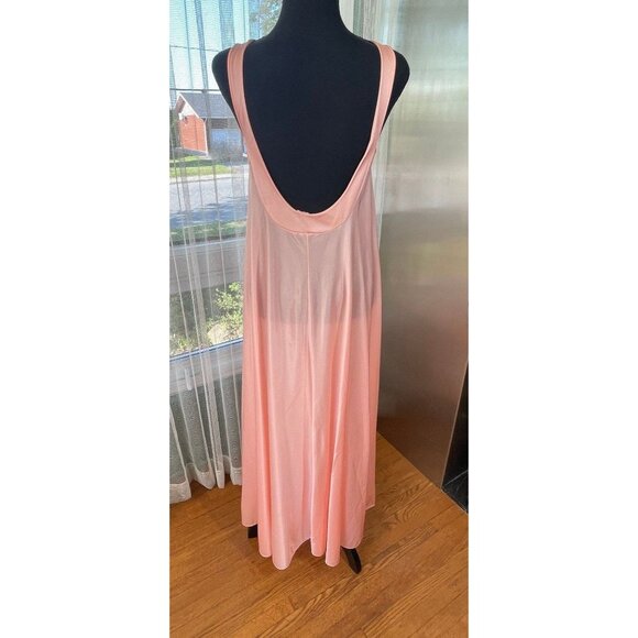Vintage 80s night dress, peach sleeveless nightgown, slip on negligee - Picture 5 of 8